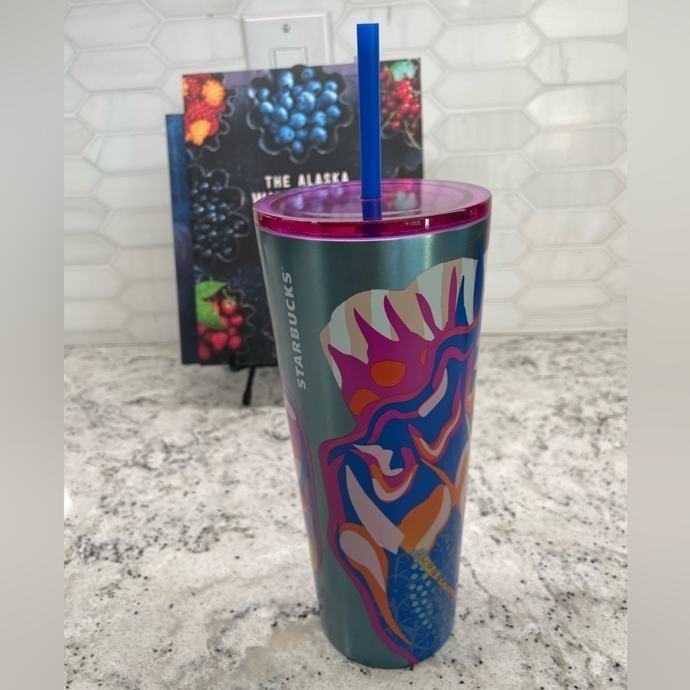 Starbucks Summer 2024 Butterfly Patterned Purple Silver SS Tumbler. New. NWT!
